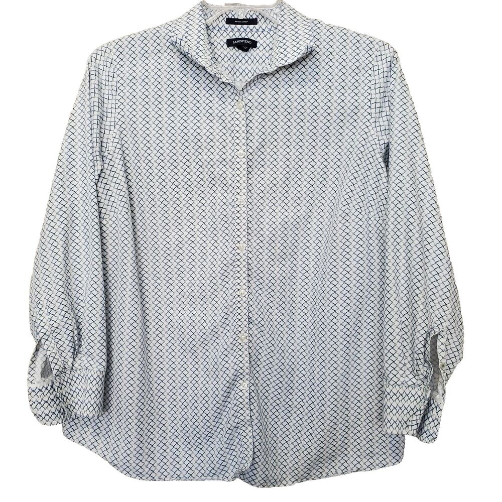 Lands' End No Iron Supima Cotton Chain Link Pattern Button-Up Shirt Size 20W